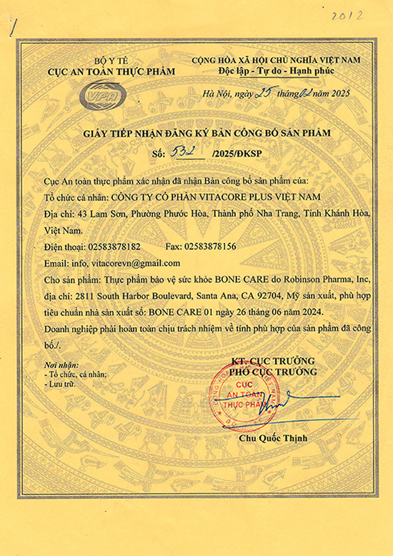 Giấy Công Bố Bone Care