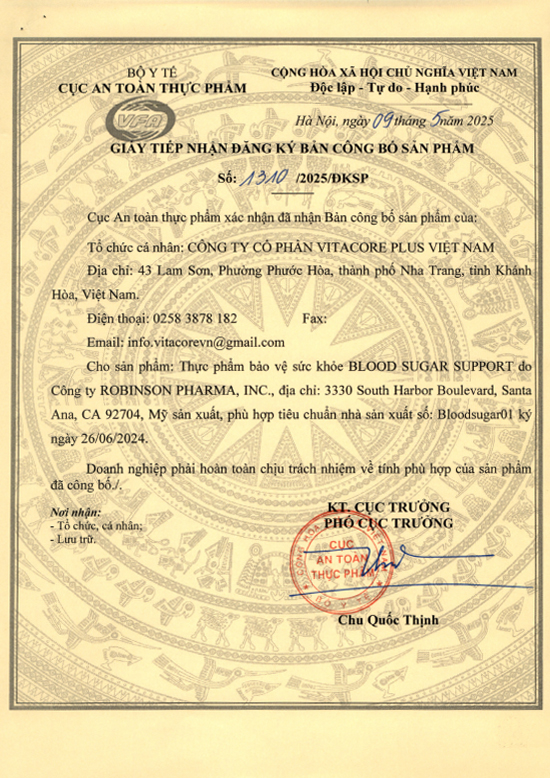 Giấy Công Bố Blood Sugar Support