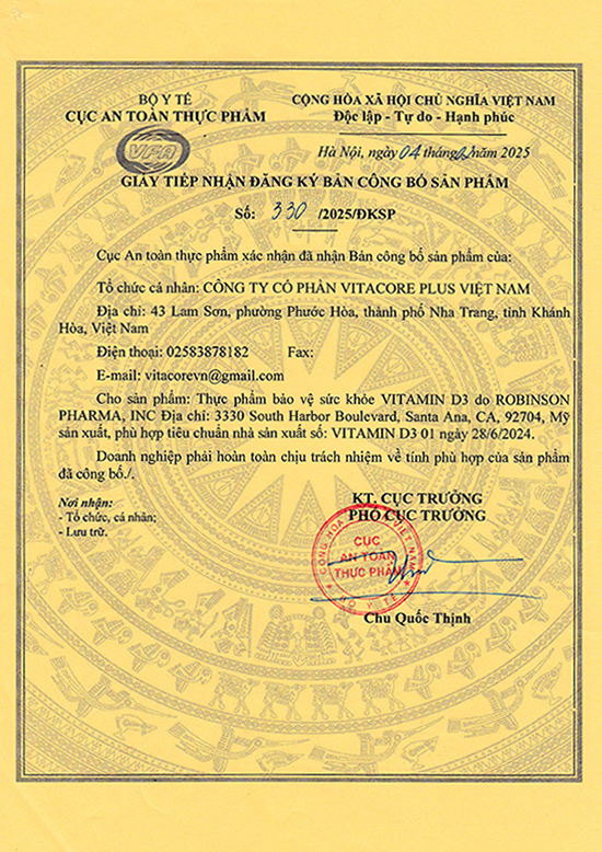 Giấy Công Bố Vitamin D3