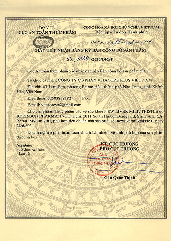 Giấy Công Bố New Liver Milk Thistle