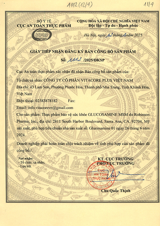 Giấy Công Bố Glucosamine MSM