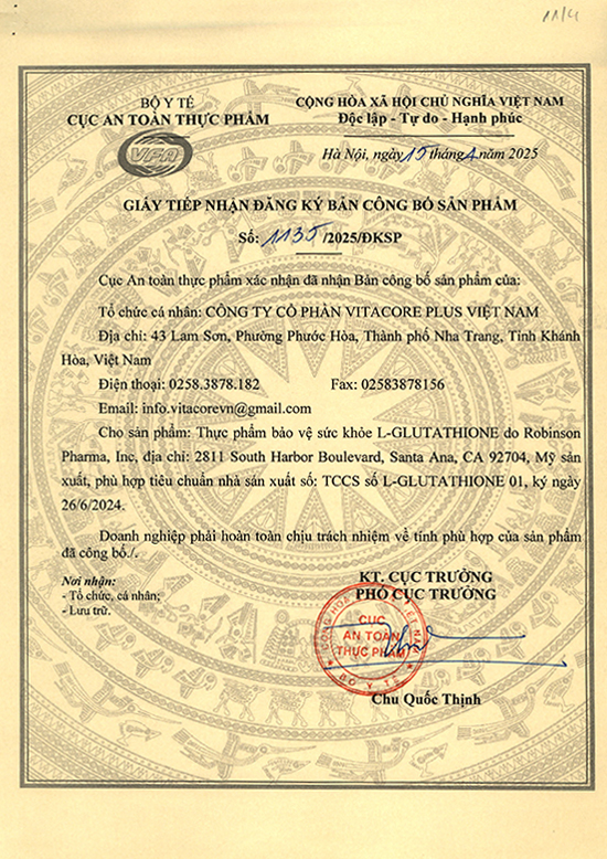 Giấy Công Bố L-Glutathione