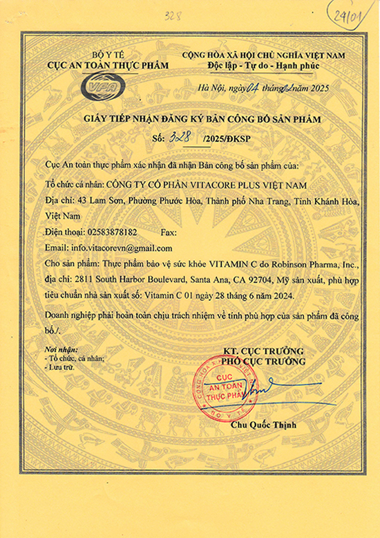 Giấy Công Bố Vitamin C