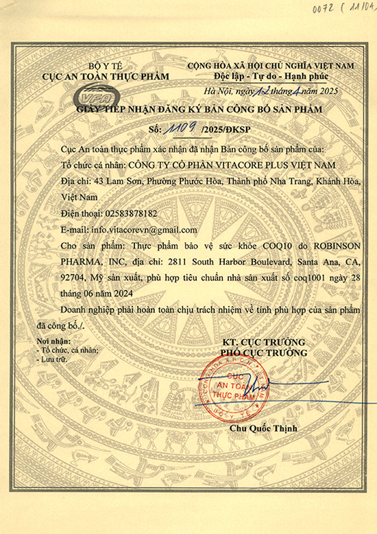 Giấy Công Bố COQ10